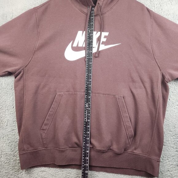 Nike Sportsclub Fleece Sweatshirt Mens 2XL Maroon Spell Out Center Swoosh Hoodie - Picture 6 of 8